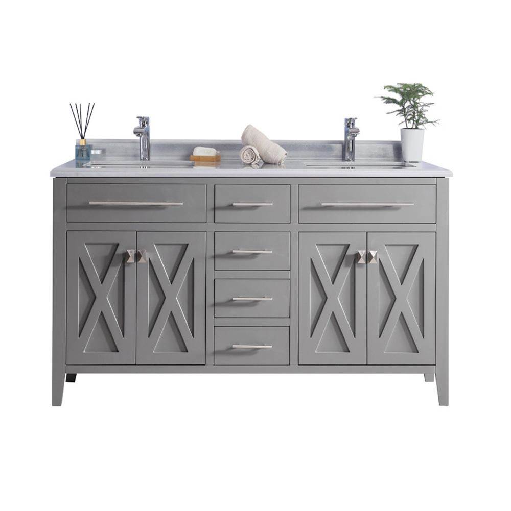 LAVIVA Wimbledon - 60 - Grey Cabinet And White Stripes Marble Countertop
