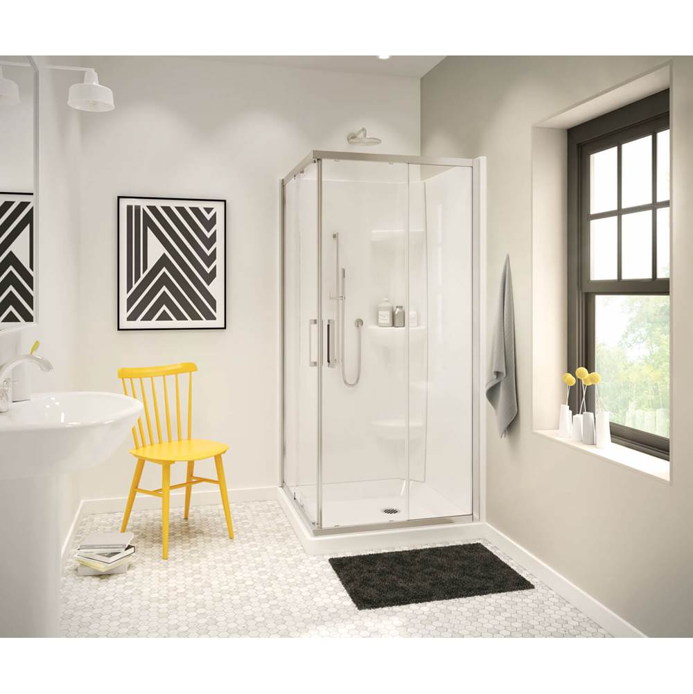 Maax Radia Square 32 x 32 x 71 1/2 in. 6mm Sliding Shower Door for Corner Installation with Clear glass in Brushed Nickel