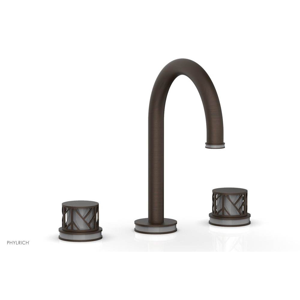 Phylrich Antique Bronze Jolie Widespread Lavatory Faucet With Gooseneck Spout, Round Cutaway Handles, And Grey Accents - 1.2GPM