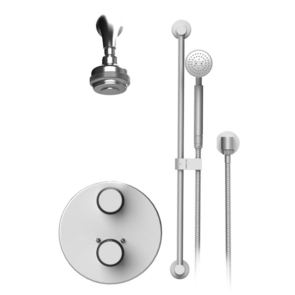 Rubinet Temperature Control Shower With Two Way Diverter & Shut-Off, Hand Held Shower, Bar, Integral Supply & Fixed Shower Head & Arm, 3 Function Wall Mount,