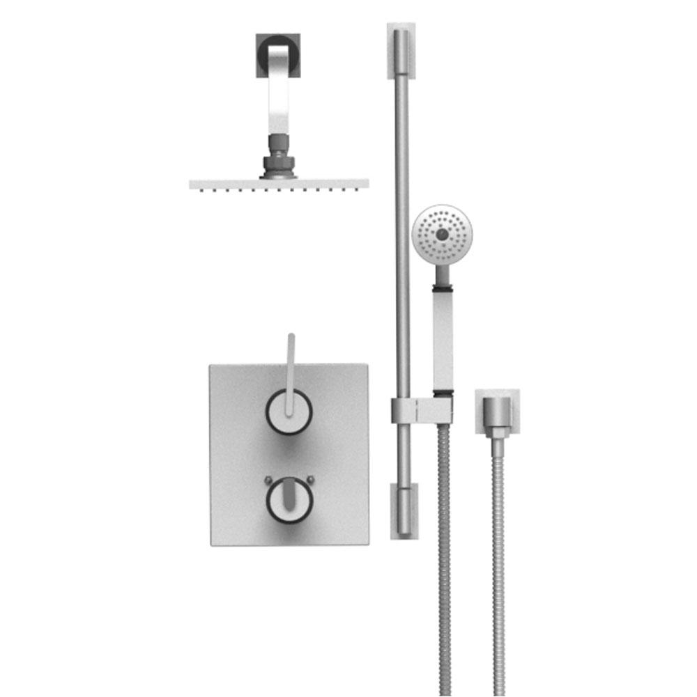 Rubinet Temperature Control Shower with Two Way Diverter & Shut-Off, Hand Held Shower, Adjustable Slide Bar, Integral Supply, 8'' Wall Mount Shower Head & Arm