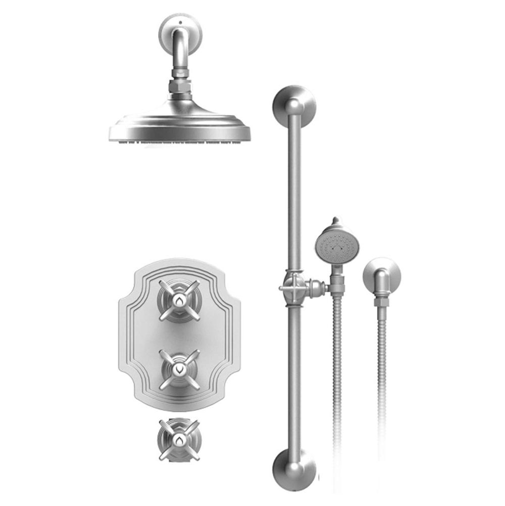 Rubinet Temperature Control Shower With Two Seperate Volume Controls, Fixed Shower Head,  Bar, Integral Supply & Hand Held Shower, 8'' Wall Mount, Trim Only