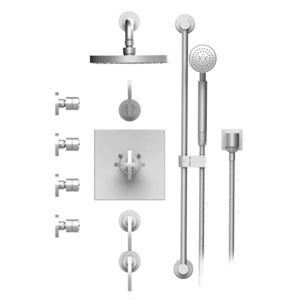 Rubinet Temperature Control Shower With Three Seperate Volume Controls, Fixed Shower Head, Bar, Integral Supply, Hand Held Shower & Four Body Sprays, 8'' Wall