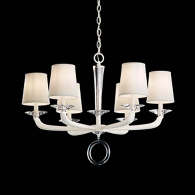 Schonbek Emilea 6 Light 110V Chandelier in Etruscan Gold with Clear Optic Crystal and Shade Hardback Off White