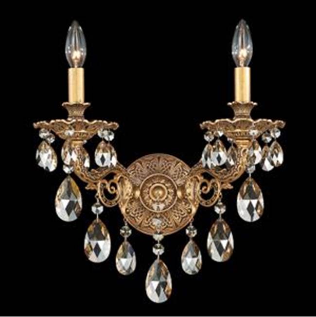 Schonbek Milano 2 Light 110V Wall Sconce in Parchment Gold with Clear Heritage Crystals