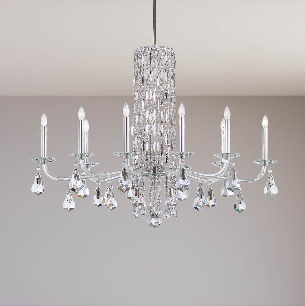 Schonbek Siena 10 Light 120V Chandelier (No Spikes) in Polished Stainless Steel with Clear Radiance Crystal