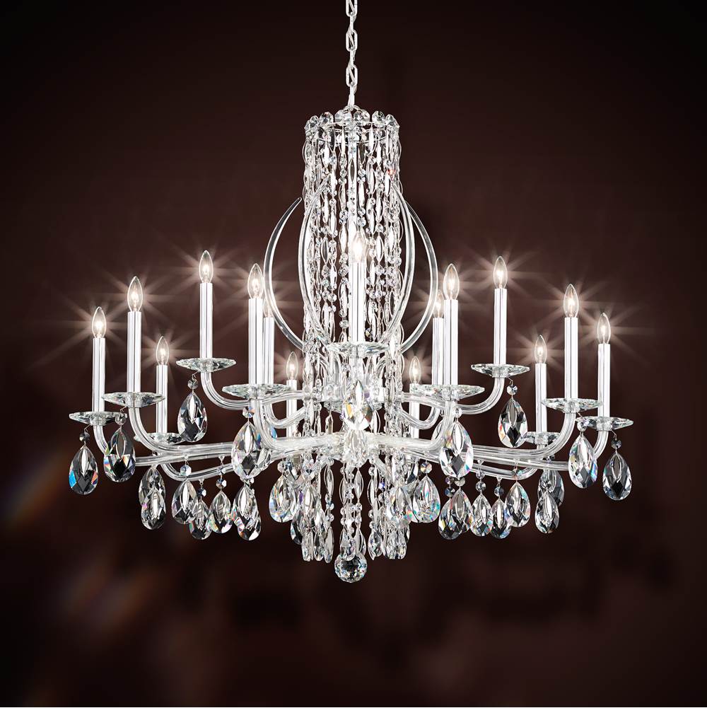 Schonbek Siena 15 Light 120V Chandelier in Polished Stainless Steel with Clear Radiance Crystal