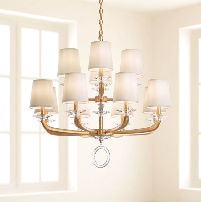 Schonbek Emilea 12 Light 110V Chandelier in White with Clear Optic Crystal and Shade Hardback Off White