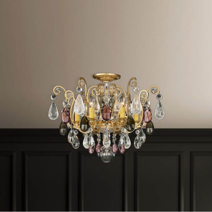 Schonbek Renaissance Rock Crystal 6 Light 110V Close to Ceiling in Heirloom Bronze with Amethyst And Black Diamond Rock Crystal Colors
