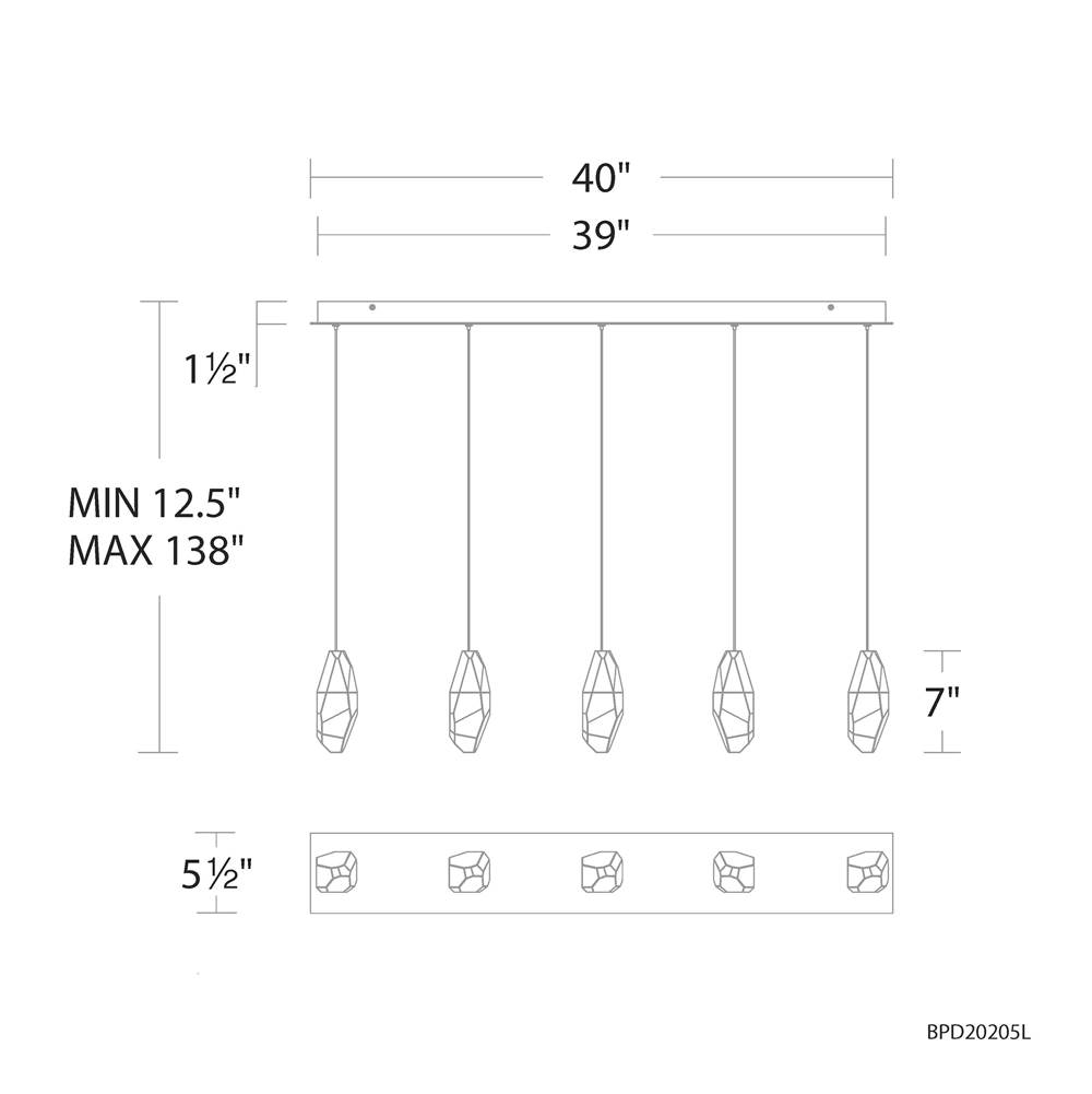 Schonbek Beyond Martini 5 Light 120-277V Multi-Light Pendant (Linear Canopy) in Black with Clear Optic Crystal