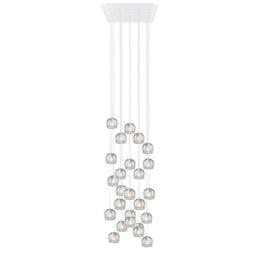 Stone Lighting Chandelier, Gracie, Frosted Glass, 25 Light, 24''x24'', White Canopy, White Cord, G4, Halogen, 20 W