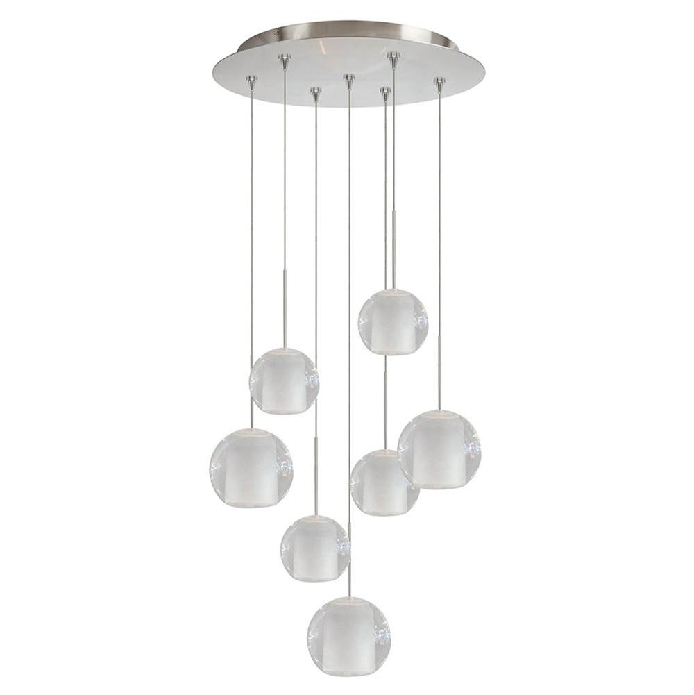 Stone Lighting Chandelier, Gracie, Medium and Large Frosted, 7 Light, Satin Nickel, 3 W, G4, LED