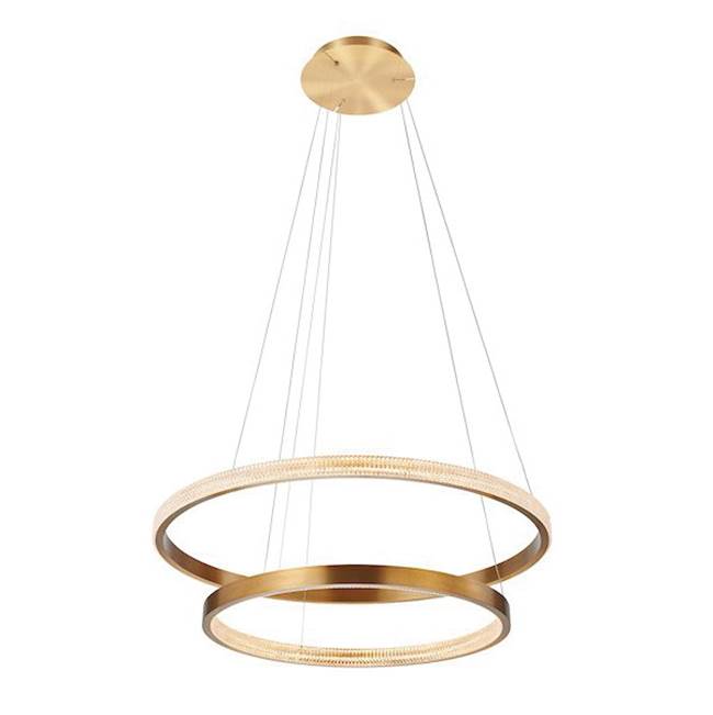 Stone Lighting Suspension Chandelier, Brushed Brass, LED, 41 W and 30 W, Double Rings