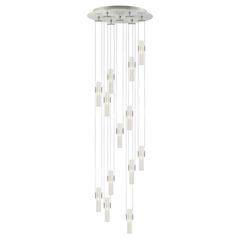 Stone Lighting Chandelier, Top 13, Frosted Glass, Satin Nickel, G4 JC, LED, 2 W, 110 Lumens, with Canopy