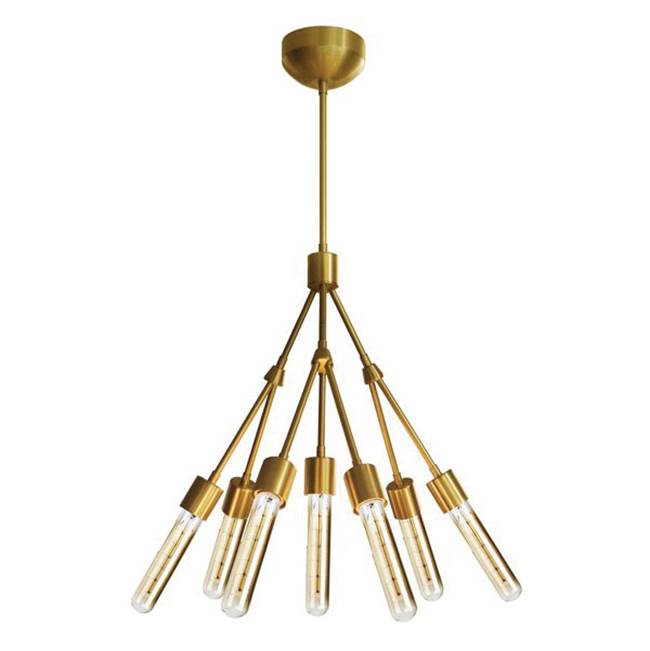 Stone Lighting Chandelier, Stilt, Brushed Brass, 7 Light, 120 V, 60 W, E26, Retro, Edison