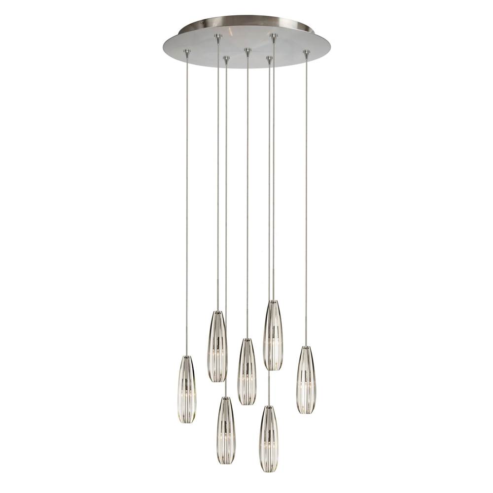 Stone Lighting Chandelier, Alicia, Clear Glass, 7 Light, Satin Nickel, 20'' Round Canopy with Clear Halogen, 20 W