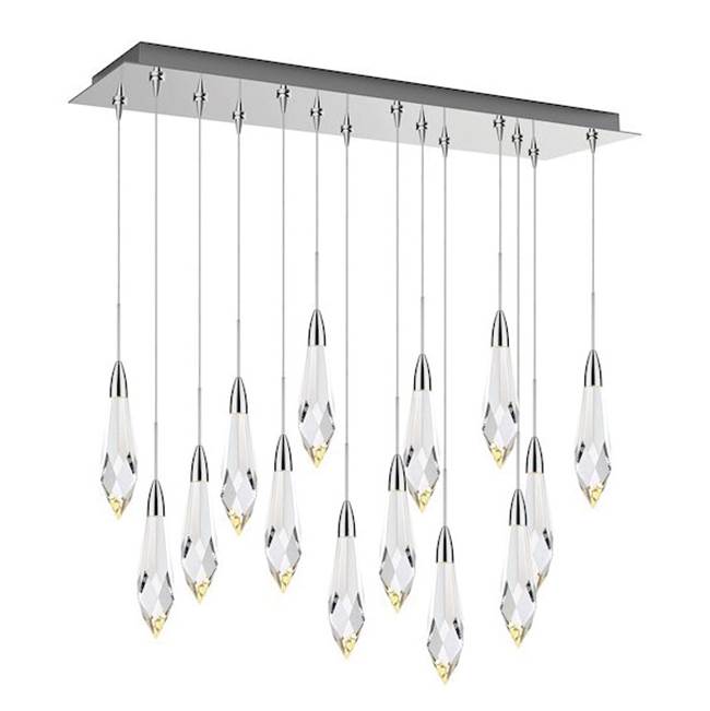 Stone Lighting Chandelier, Marquis, Clear Glass, 14 Light, 9''x31'' Rectangle Canopy Polished Nickel, G4 JC, LED, 2 W, 110 Lumens