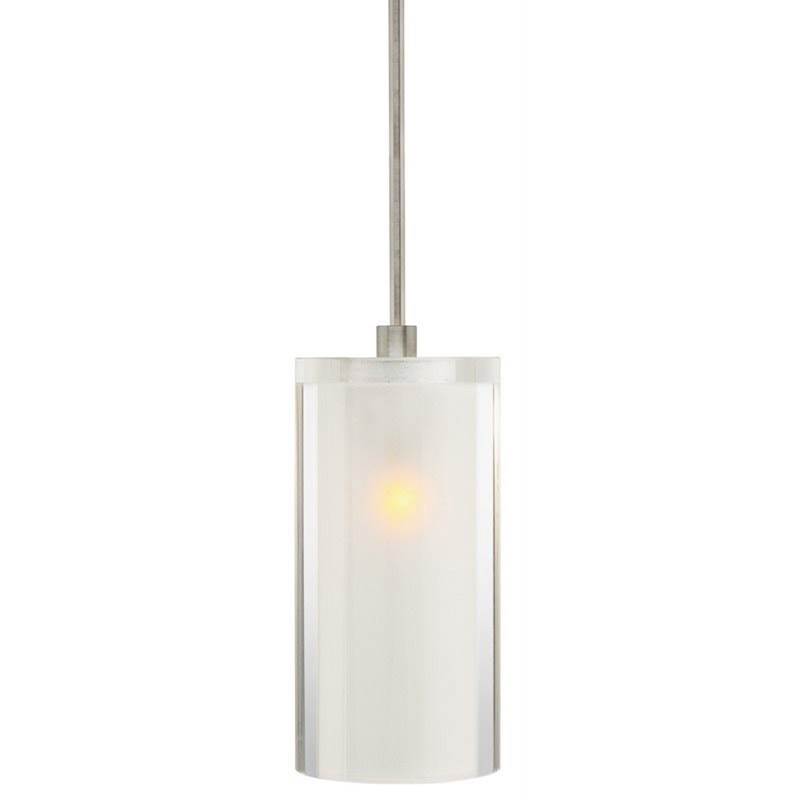 Stone Lighting Pendant, Crystal Cylinder, Clear, Satin Nickel, G4 JC, LED, 2 W, 110 Lumens, Monopoint Canopy