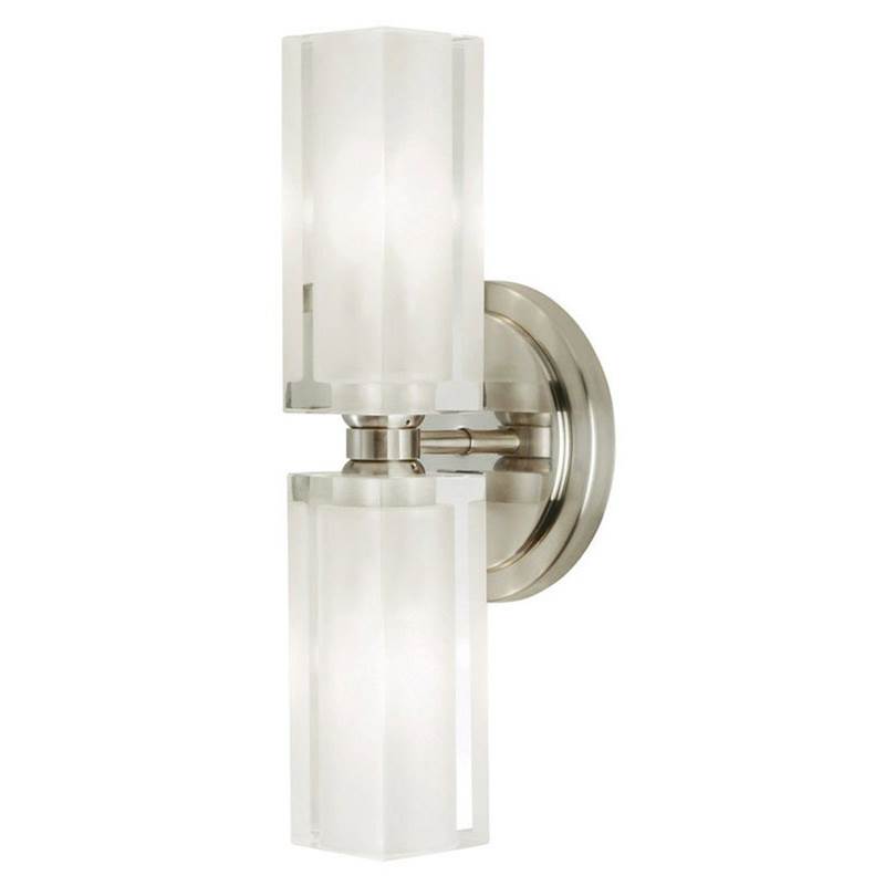 Stone Lighting Wall Sconce, Crystal Rectangle, Clear, Satin Nickel, G4, Halogen, 35 W, 700 Lumens