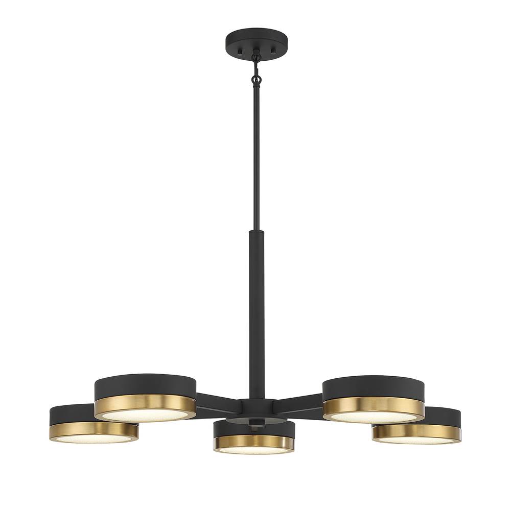 Savoy House Ashor 5-Light LED Chandelier in Matte Black with Warm Brass Accents