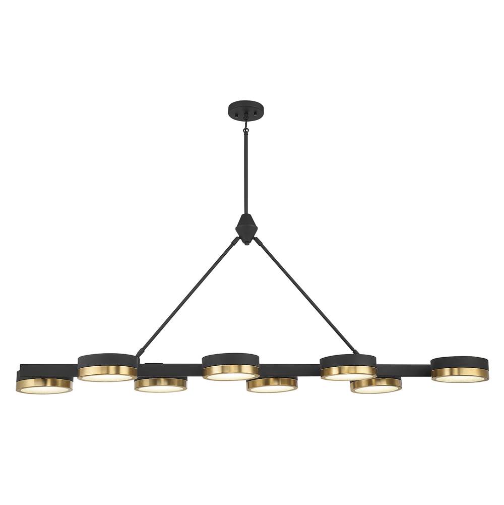 Savoy House Ashor 8-Light LED Linear Chandelier in Matte Black with Warm Brass Accents