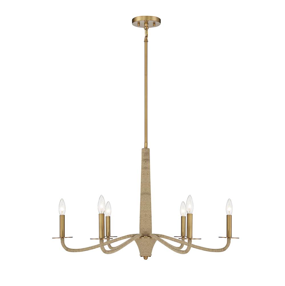 Savoy House Cannon 6-Light Chandelier in Warm Brass and Rope