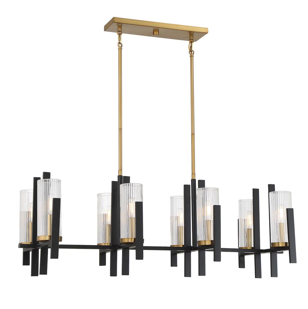 Savoy House Midland 8-Light Linear Chandelier in Matte Black with Warm Brass Accents