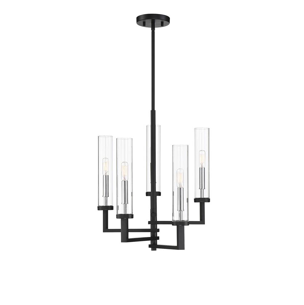 Savoy House Folsom 5-Light Adjustable Chandelier in Matte Black with Polished Chrome Accents