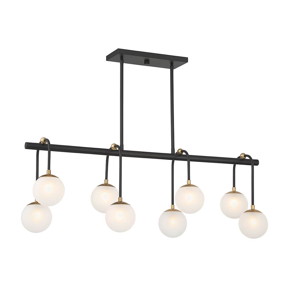 Savoy House Couplet 8-Light Linear Chandelier in Matte Black with Warm Brass Accents