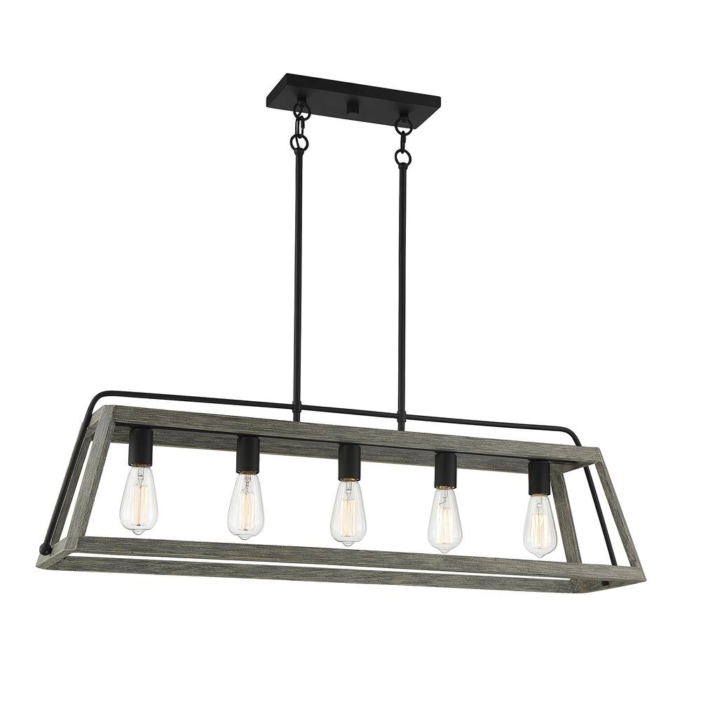 Savoy House Hasting 5-Light Linear Chandelier in Noblewood with Iron