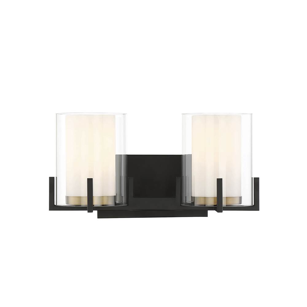 Savoy House Eaton 2-Light Bathroom Vanity Light in Matte Black with Warm Brass Accents