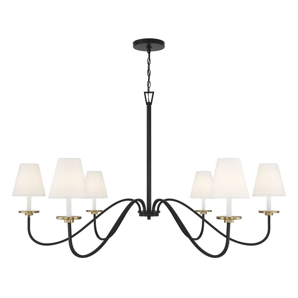 Savoy House 6-Light Chandelier in Black with Natural Brass Accents