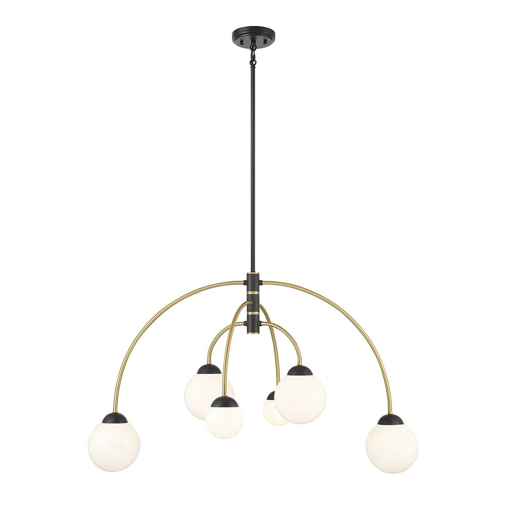 Savoy House 6-Light Chandelier in Matte Black with Natural Brass