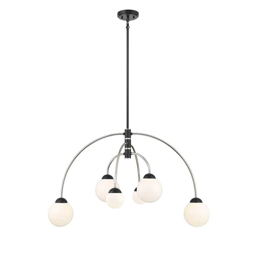Savoy House 6-Light Chandelier in Matte Black with Polished Nickel