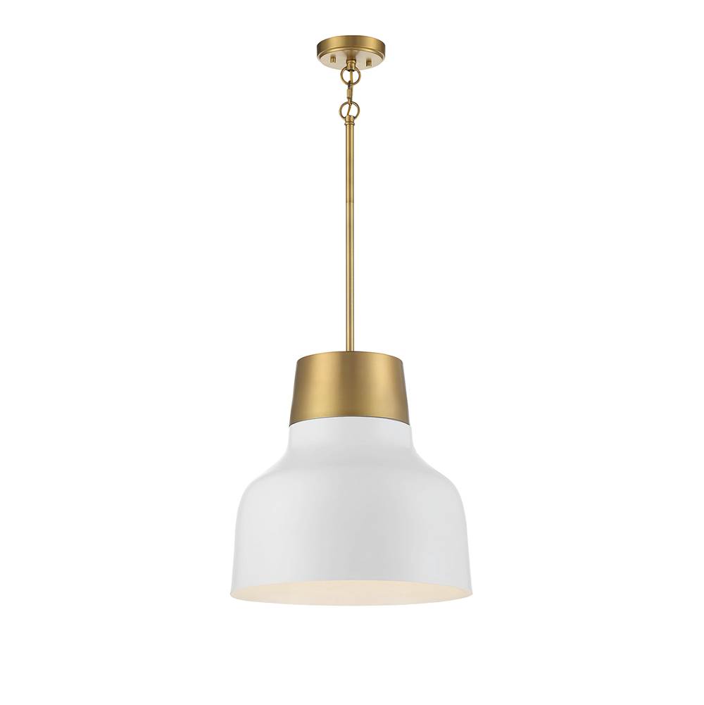 Savoy House 1-Light Pendant in White with Natural Brass