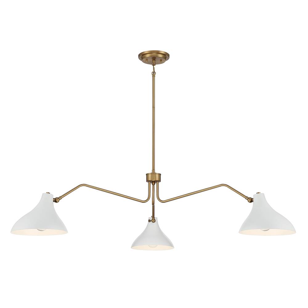 Savoy House 3-Light Pendant in White with Natural Brass