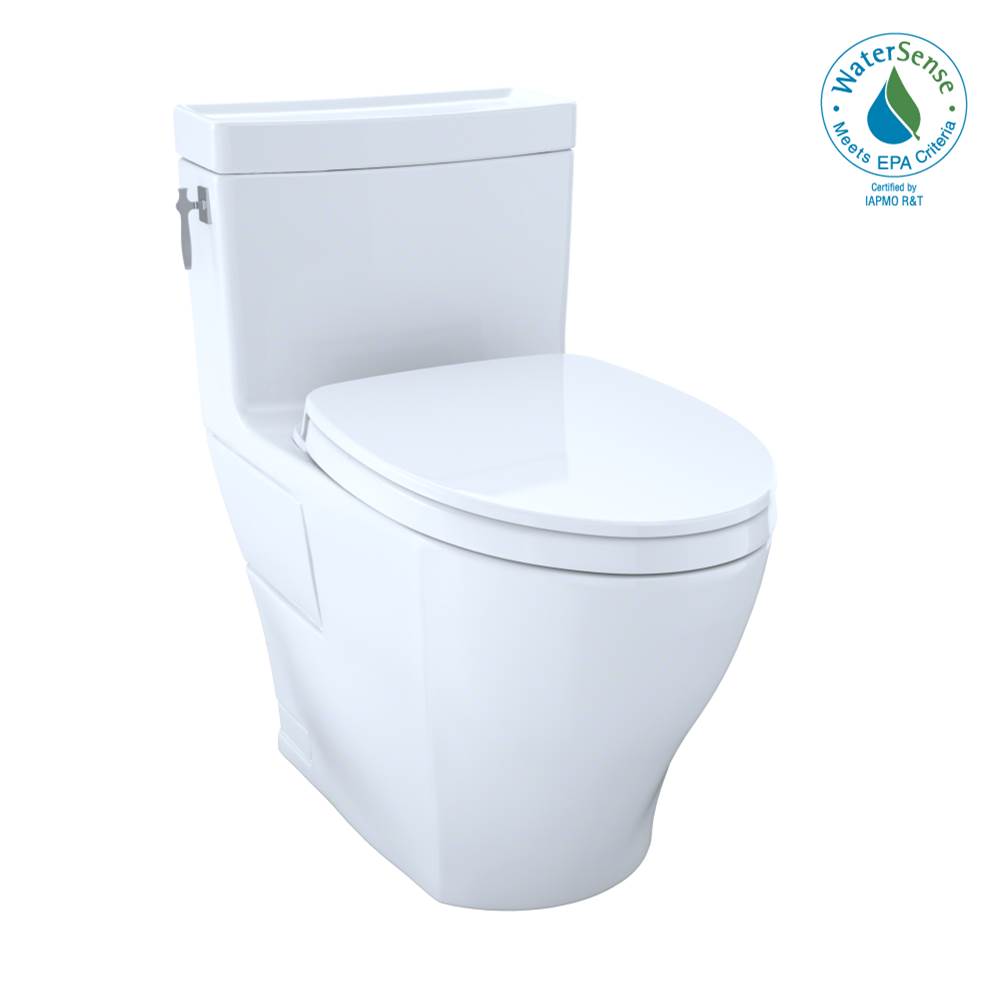 Toto Aimes WASHLET+ One-Piece Elongated 1.28 GPF Universal Height Skirted Toilet with CEFIONTECT, Cotton White