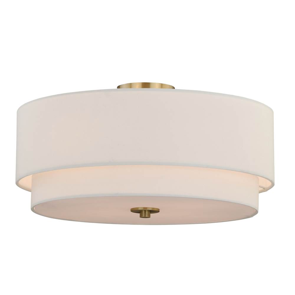 Vaxcel Burnaby 20.5-in W Brass Mid-Century Modern Drum Semi Flush Mount Ceiling Light White Linen
