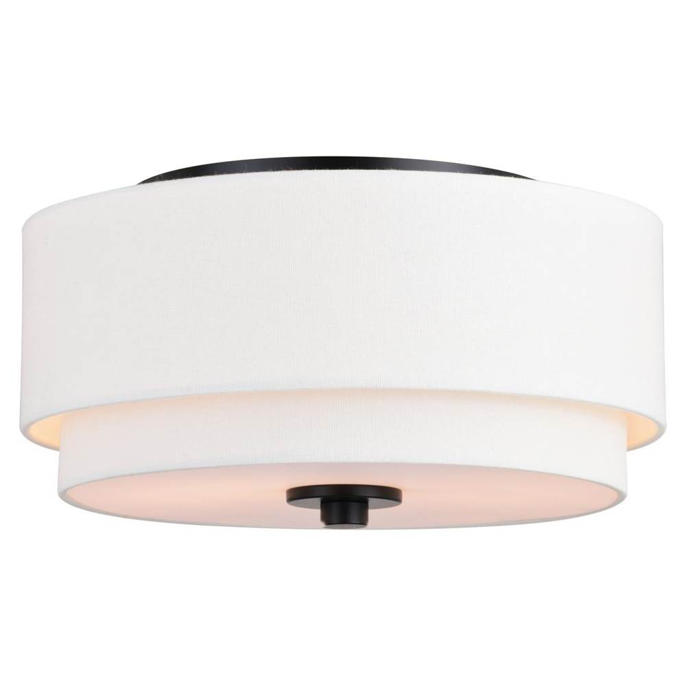 Vaxcel Burnaby 13-in W Black Mid-Century Modern Flush Mount Ceiling Light Fixture White Fabric Drum Shade