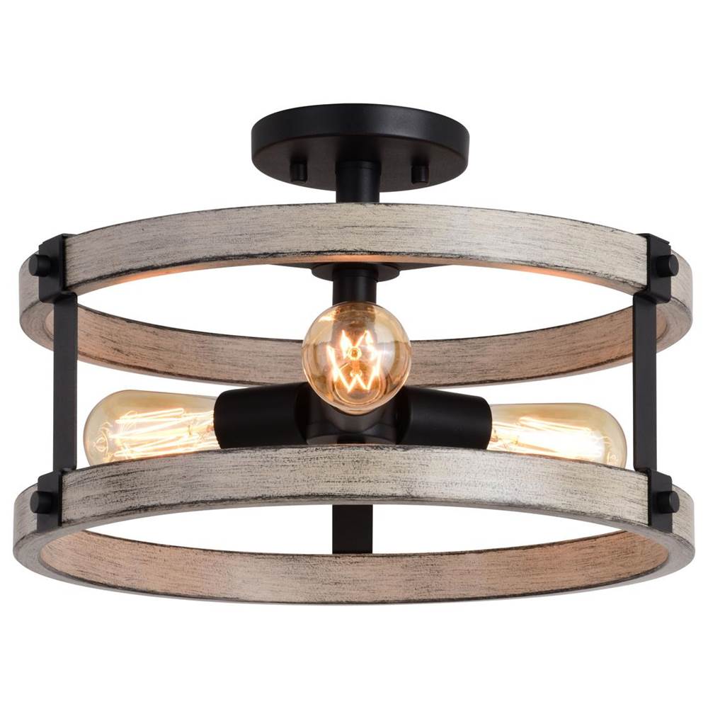 Vaxcel Danvers 16-in W Textured Black and Weathered Gray Farmhouse Semi Flush Mount Cage Ceiling Light