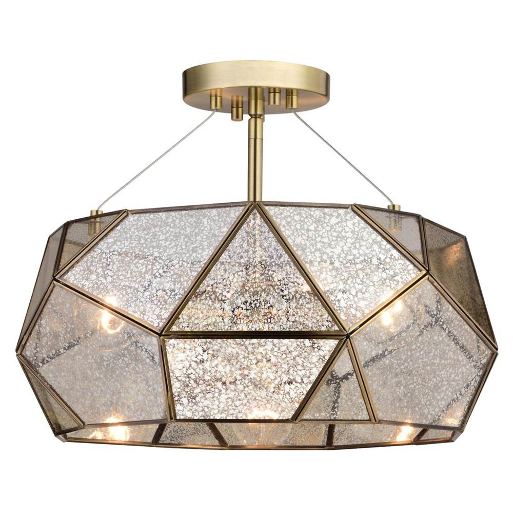 Vaxcel Euclid 16-in W Gold Aged Brass Contemporary Geometric Semi Flush Mount Ceiling Light Fixture with Silver Mercury Glass Shade