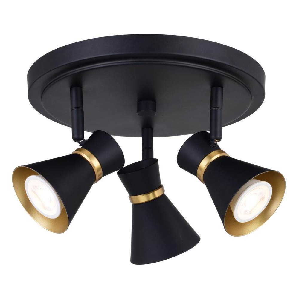 Vaxcel Alto 3 Light LED Matte Black with Gold Satin Brass Accents Mid-Century Modern Directional Ceiling Spot Fixture with Metal Shades