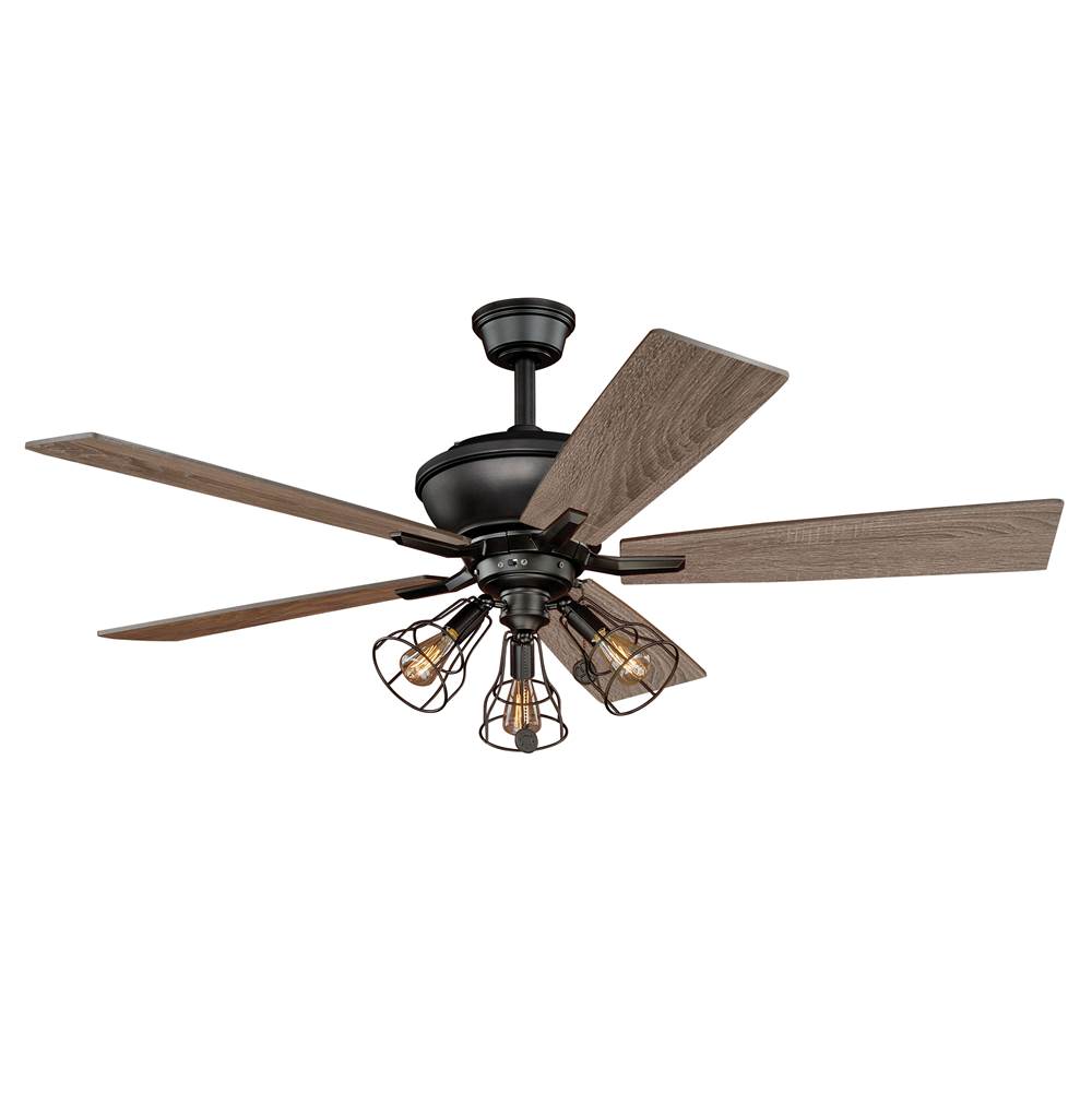 Vaxcel Clybourn Farmhouse Industrial 52 inch Bronze Ceiling Fan with Wire Cage LED Light Kit