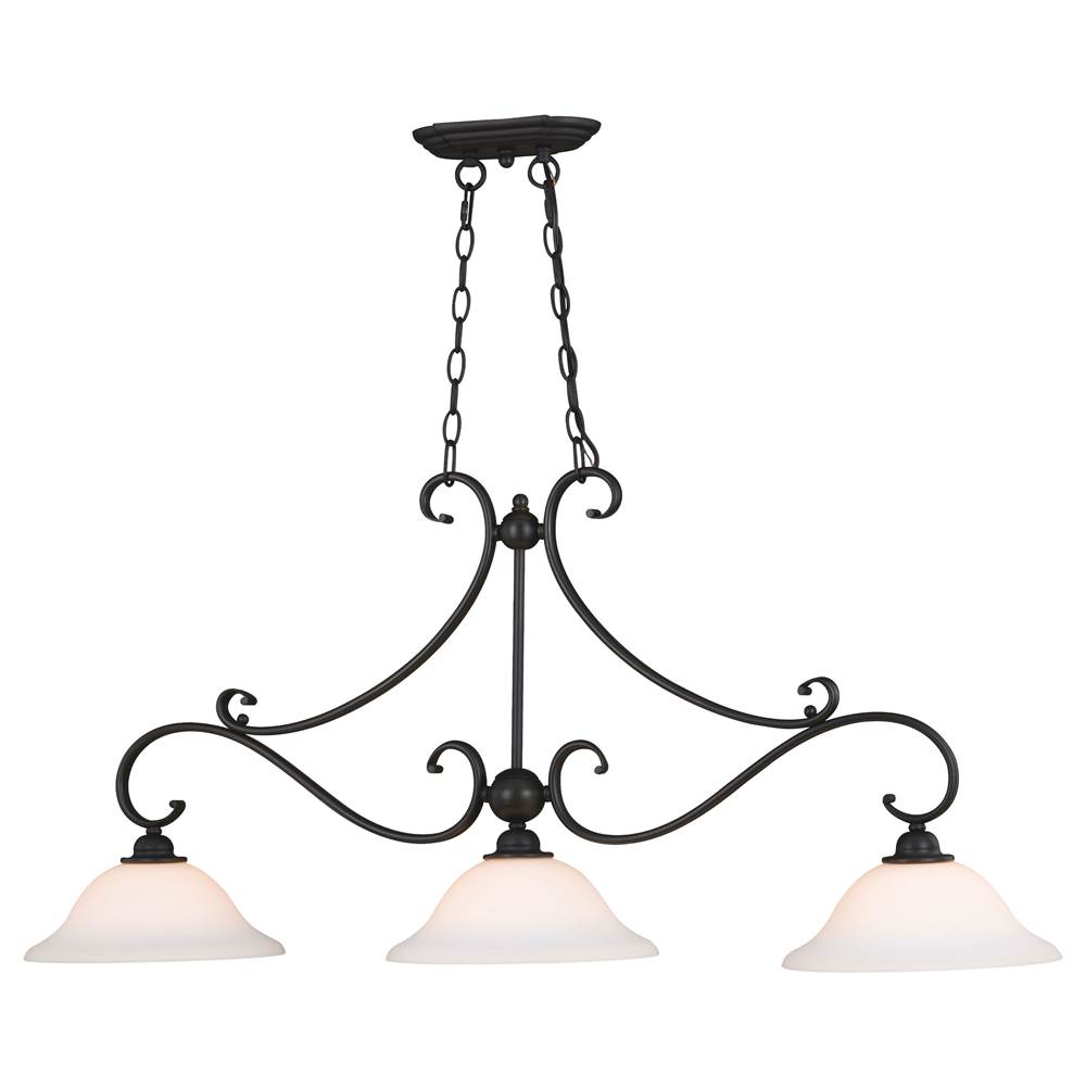 Vaxcel Monrovia 43.75-in Oil Burnished Bronze 3-Light Linear Chandelier, Hanging Ceiling Island Pendant with White Glass
