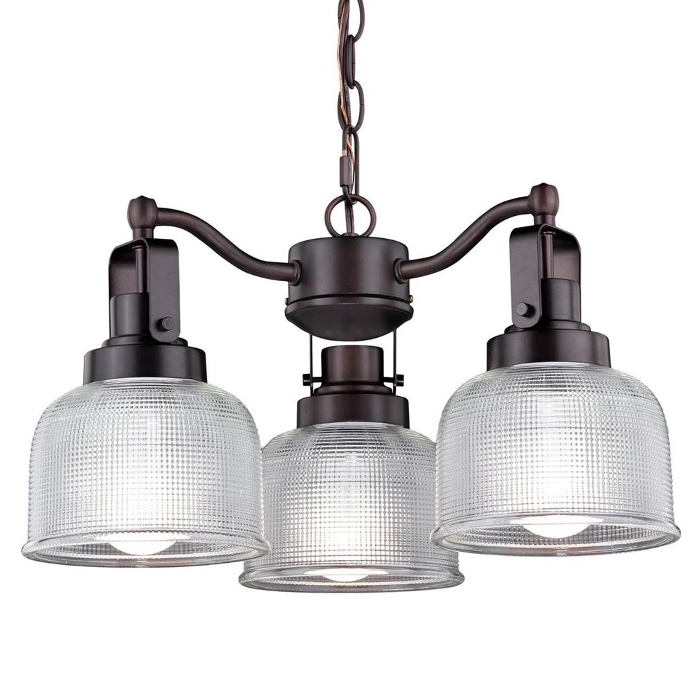 Vaxcel Roland 3 Light Oil Rubbed Bronze Industrial Mini Chandelier Clear Prism Glass Shades
