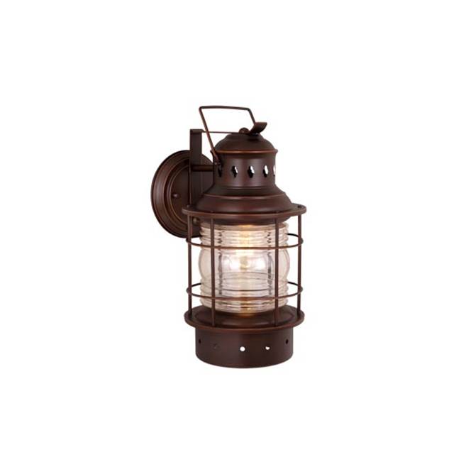 Vaxcel Hyannis 1 Light Bronze Coastal Lantern Cylinder Outdoor Wall Lantern Clear Glass