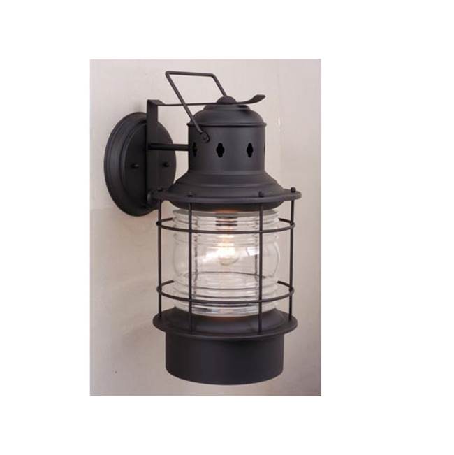 Vaxcel Hyannis 1 Light Black Coastal Lantern Cylinder Outdoor Wall Lantern Clear Glass