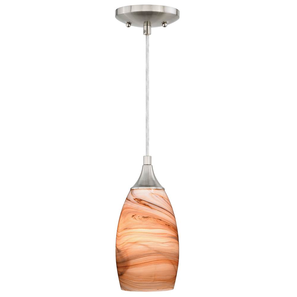 Vaxcel Milano Satin Nickel Mini Pendant Ceiling Light Amber Swirl Glass