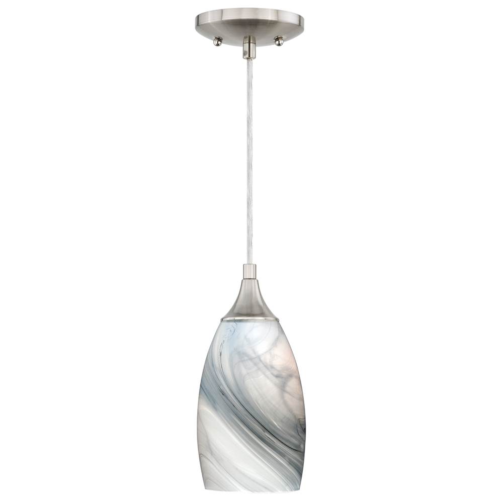 Vaxcel Milano Satin Nickel Mini Pendant Ceiling Light Gray White Glass