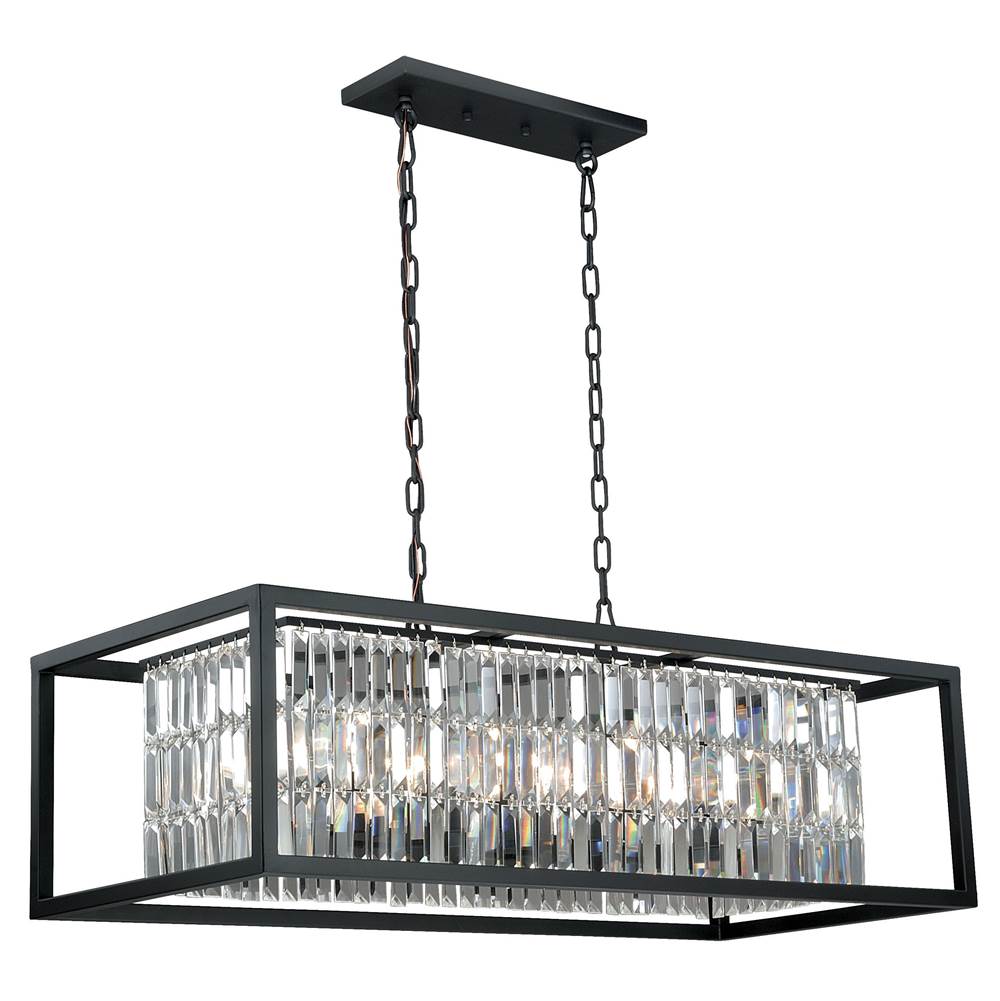 Vaxcel Catana 8L Crystal and Bronze Linear Chandelier Island Pendant Light Fixture